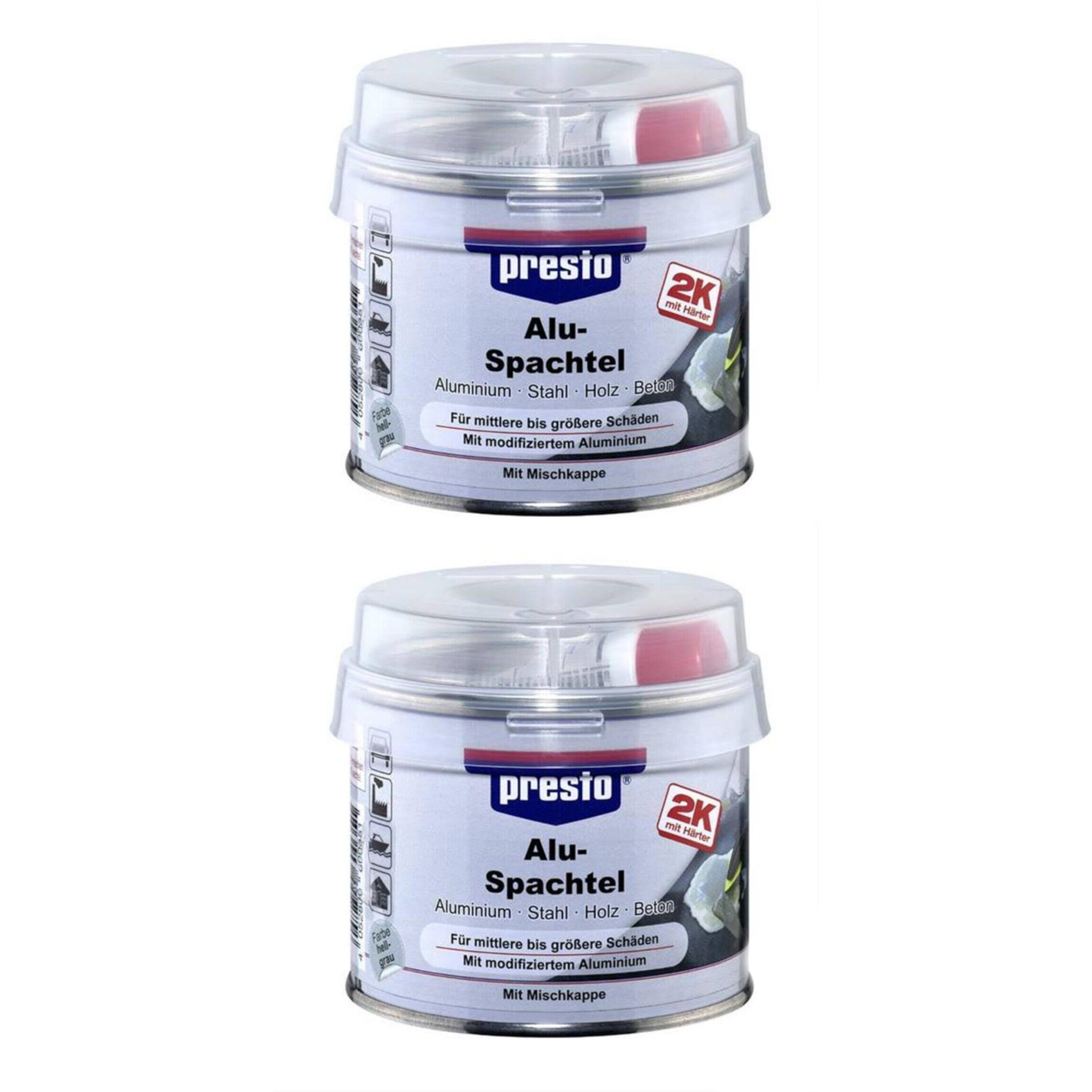 presto 2K Alu-Spachtel 600375 2000g inkl. 25g H&auml;rter Aluminium Stahl Holz Beton
