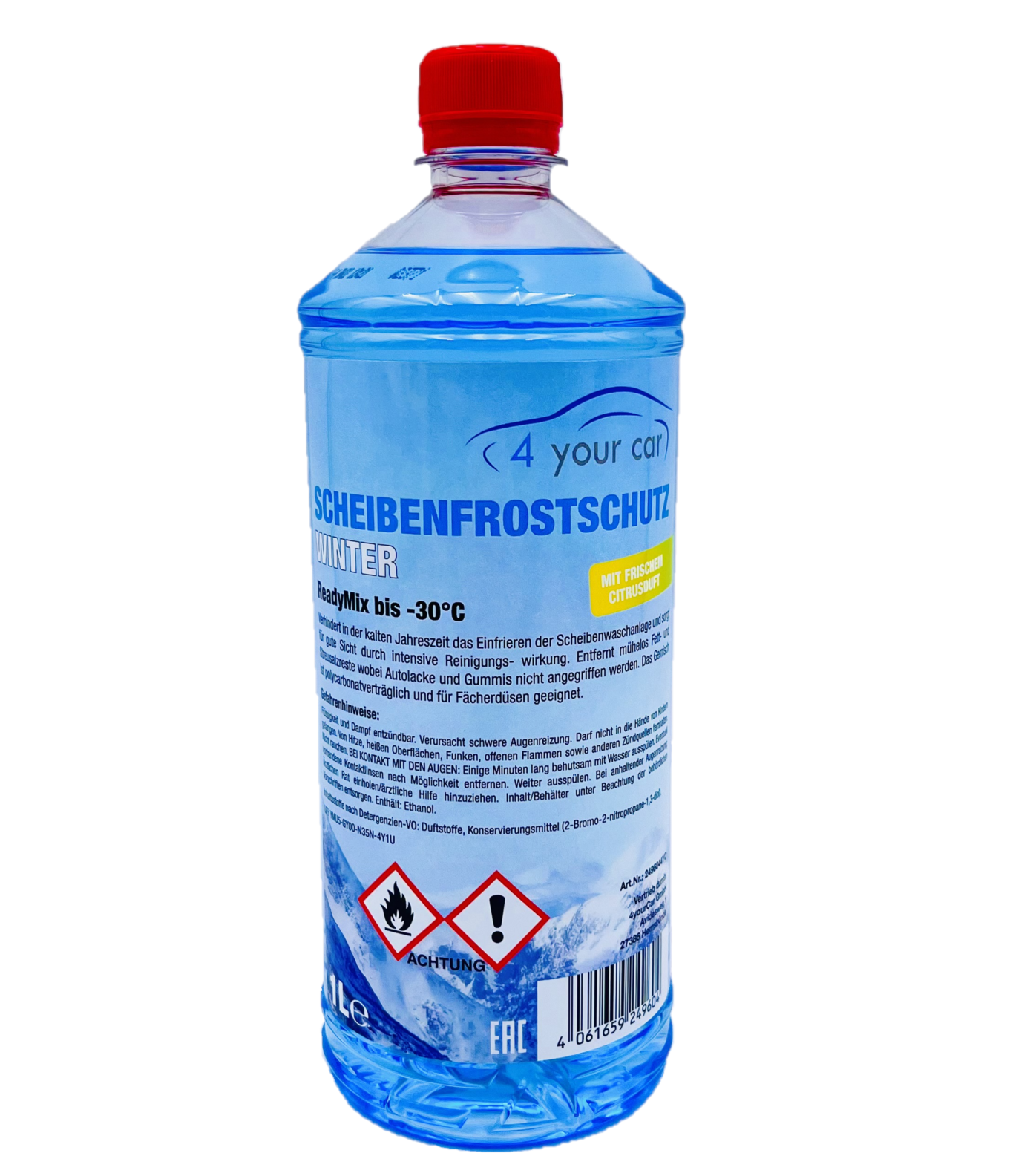 4yourCar Scheibenfrostschutz Winter Scheibenwischwasser ReadyMix bis -30&deg;C mit frischem Citrusduft 1 L