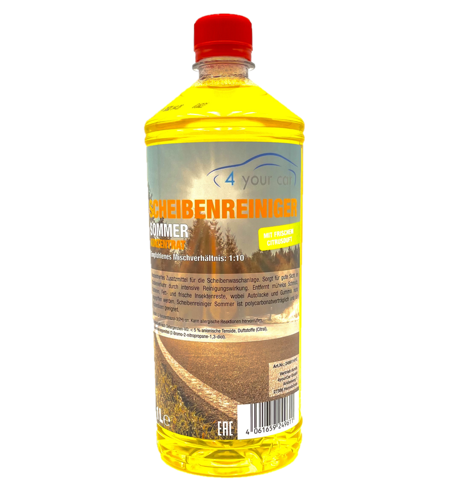 4yourcar Scheibenreiniger Konzentrat Sommer mit Frischem Citrusduft 1 L Empfohlenes Mischverh&auml;ltnis 1:10