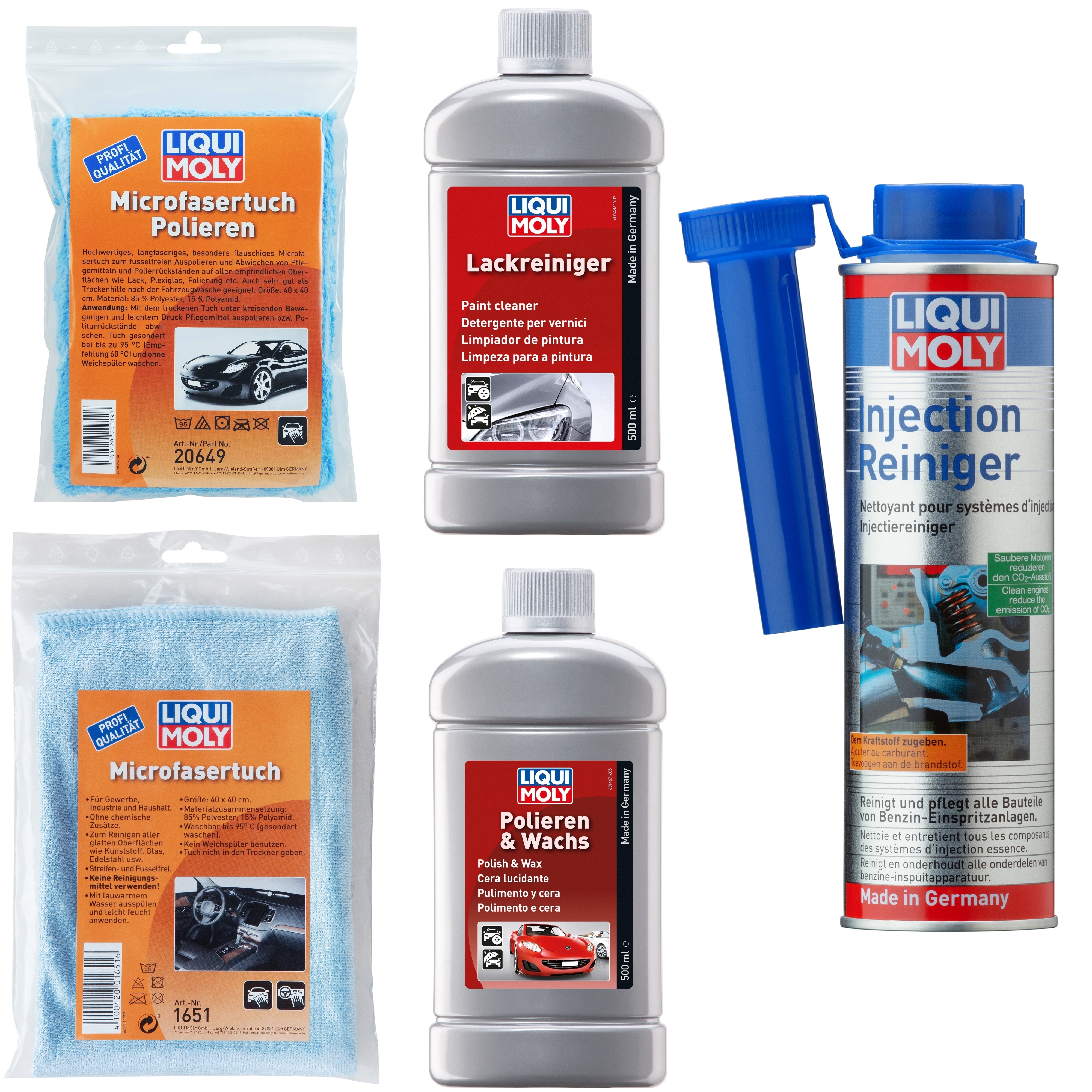 LIQUI MOLY Auto Pflege Politur Paket Benzin inkl. Microfasert&uuml;cher 1486, 1467, 20649, 1651, 5110