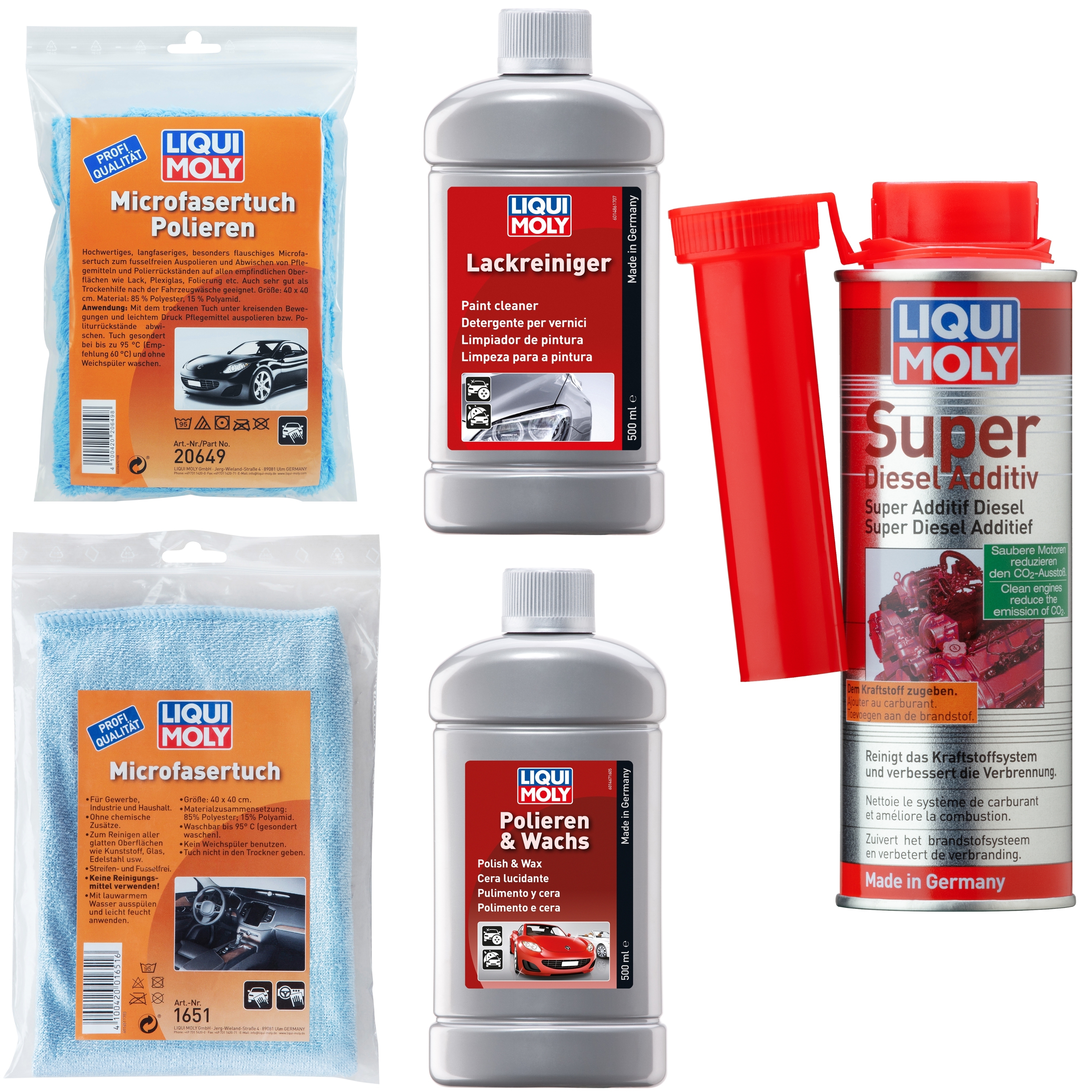 LIQUI MOLY Auto Pflege Politur Paket Benzin inkl. Microfasert&uuml;cher 1486, 1467, 20649, 1651, 5120