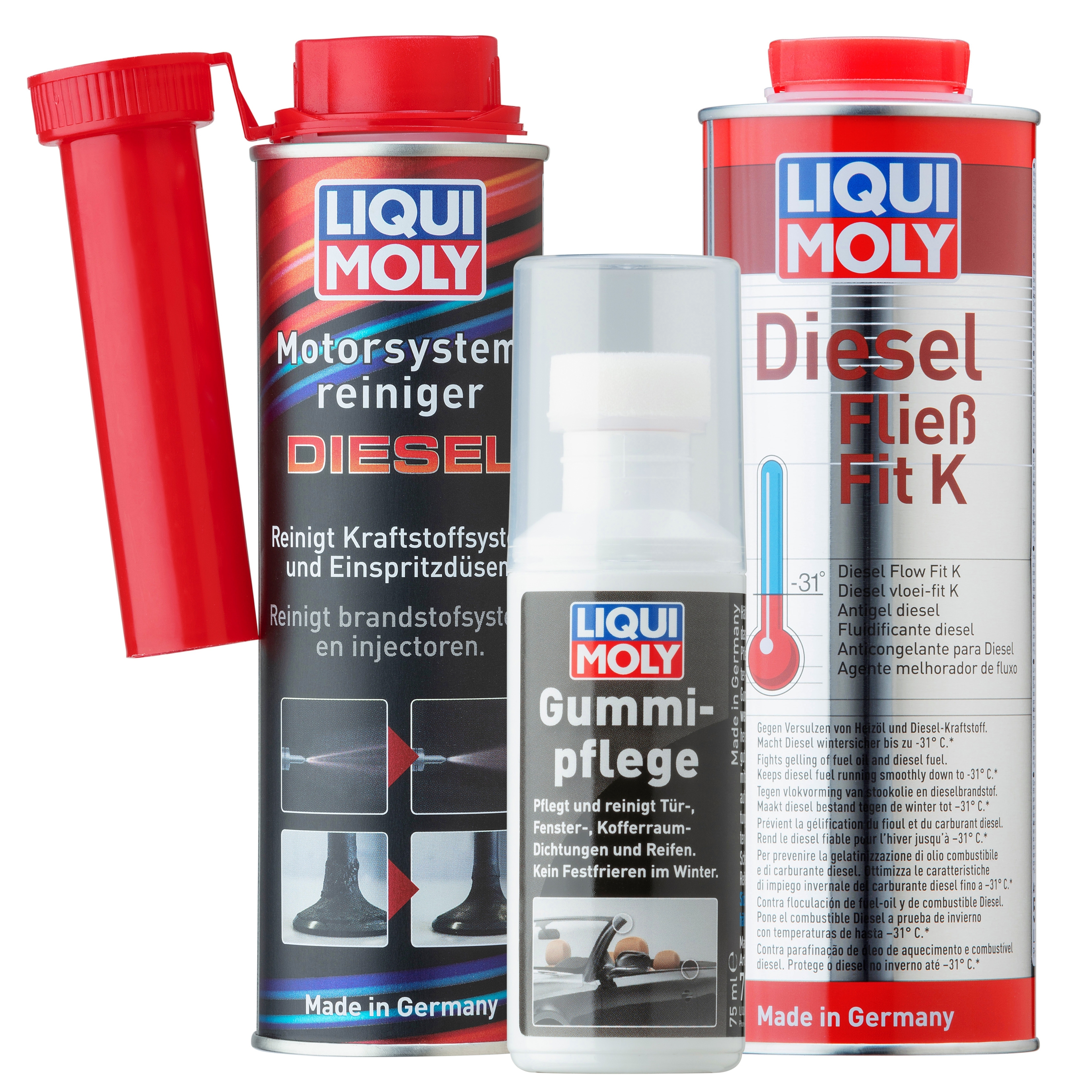 Liqui Moly 1x LM49160 1l Diesel-Winterpaket Motor System Reiniger Diesel + Diesel Flie&szlig; Fit K + Gummi-Pflege 5128,5131,7182