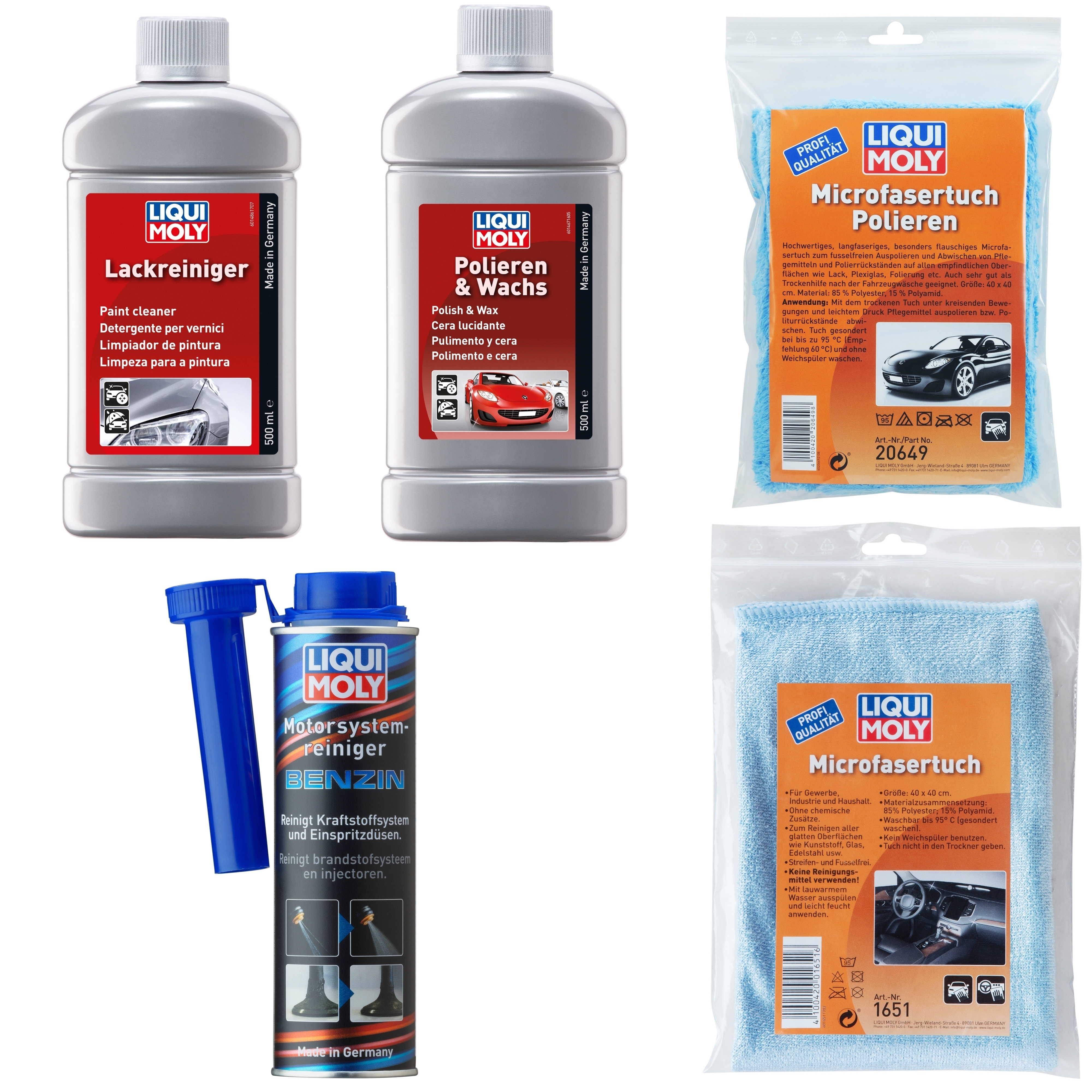 LIQUI MOLY Auto Pflege Politur Set Benzin, Lackreiniger, Microfasert&uuml;cher etc