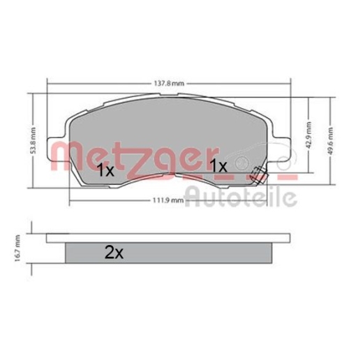 Bremsbelagsatz, Scheibenbremse METZGER 1170607 f&uuml;r SUBARU, Vorderachse