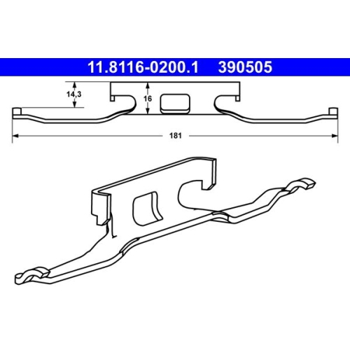 Feder, Bremssattel ATE 11.8116-0200.1 f&uuml;r MERCEDES-BENZ VAG, Vorderachse