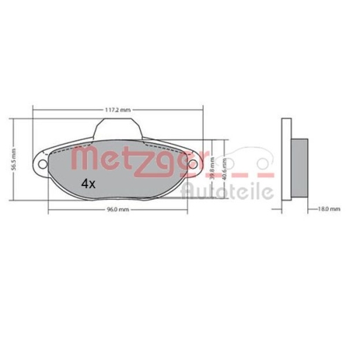Bremsbelagsatz, Scheibenbremse METZGER 1170044 f&uuml;r FIAT LANCIA, Vorderachse