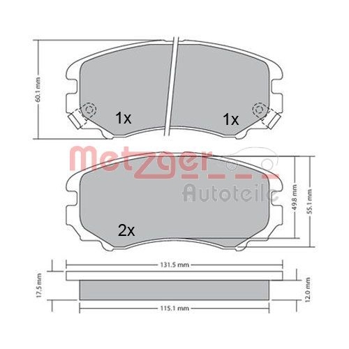 Bremsbelagsatz, Scheibenbremse METZGER 1170262 f&uuml;r HYUNDAI, Vorderachse