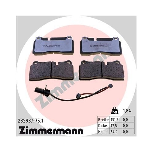 Bremsbelagsatz, Scheibenbremse ZIMMERMANN 23293.975.1 rd:z f&uuml;r AUDI, Hinterachse