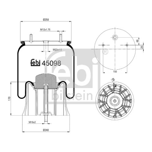 Febi Bilstein 45098 Luftfederbalg mit Kunststoffkolben , 1 St&uuml;ck