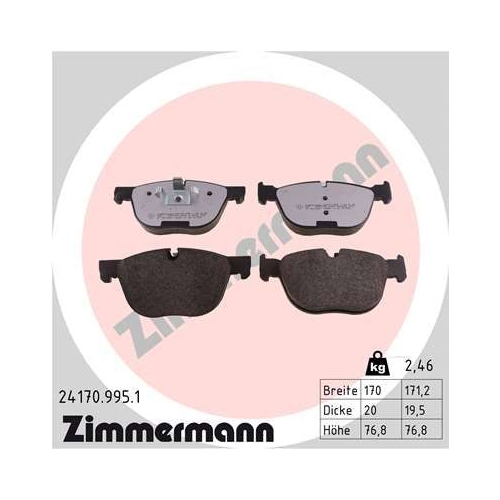 Bremsbelagsatz, Scheibenbremse ZIMMERMANN 24170.995.1 rd:z f&uuml;r BMW, Vorderachse