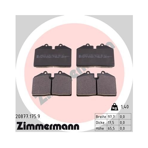 Bremsbelagsatz, Scheibenbremse ZIMMERMANN 20877.175.9 pb:z f&uuml;r PORSCHE