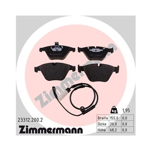 Bremsbelagsatz, Scheibenbremse ZIMMERMANN 23312.200.2 f&uuml;r BMW BMW (BRILLIANCE)