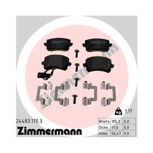 Bremsbelagsatz, Scheibenbremse ZIMMERMANN 24483.170.3 f&uuml;r VAG, Hinterachse