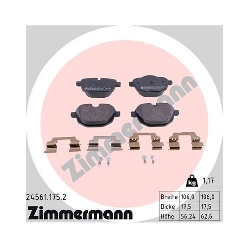 Bremsbelagsatz, Scheibenbremse ZIMMERMANN 24561.175.2 f&uuml;r BMW BMW (BRILLIANCE)