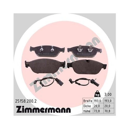 Bremsbelagsatz, Scheibenbremse ZIMMERMANN 25158.200.2 f&uuml;r AUDI VAG AUDI (FAW)
