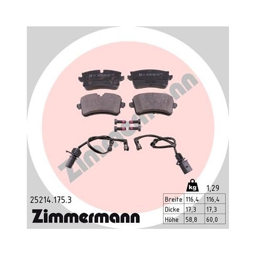 Bremsbelagsatz, Scheibenbremse ZIMMERMANN 25214.175.3 f&uuml;r AUDI VAG, Hinterachse