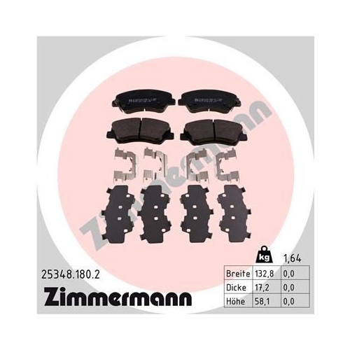 Bremsbelagsatz, Scheibenbremse ZIMMERMANN 25348.180.2 f&uuml;r HYUNDAI KIA