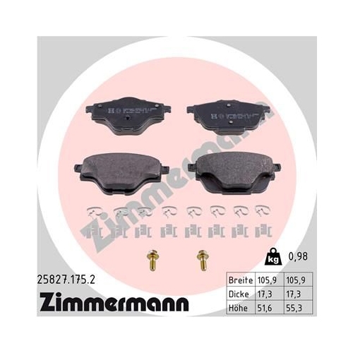 Bremsbelagsatz, Scheibenbremse ZIMMERMANN 25827.175.2 f&uuml;r OPEL CITRO&Euml;N/PEUGEOT