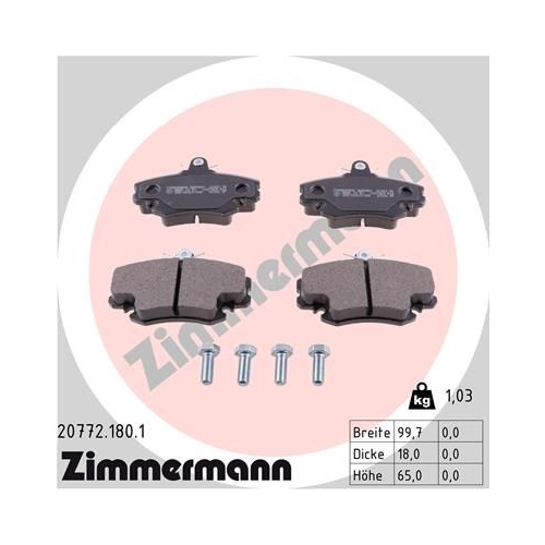 Bremsbelagsatz, Scheibenbremse ZIMMERMANN 20772.180.1 f&uuml;r RENAULT DACIA