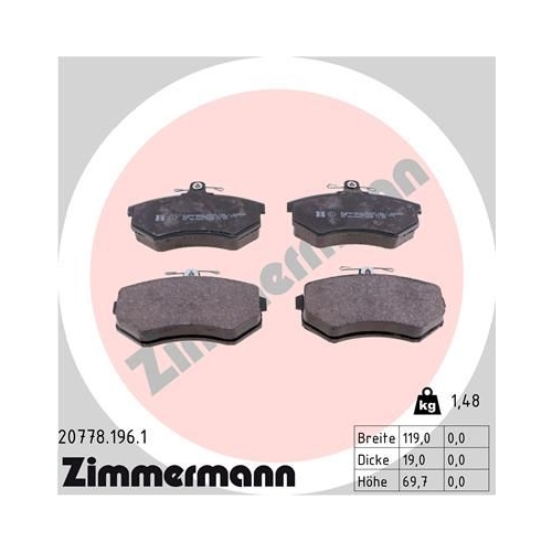 Bremsbelagsatz, Scheibenbremse ZIMMERMANN 20778.196.1 f&uuml;r VAG, Vorderachse