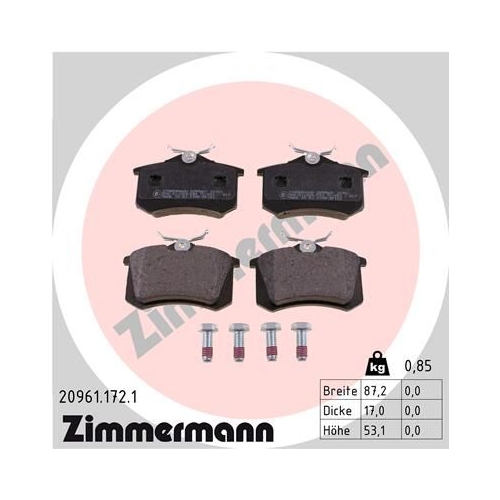 Bremsbelagsatz, Scheibenbremse ZIMMERMANN 20961.172.1 f&uuml;r AUDI CHRYSLER CITRO&Euml;N