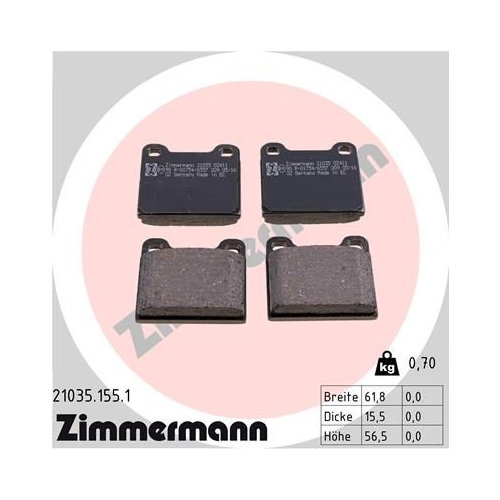 Bremsbelagsatz, Scheibenbremse ZIMMERMANN 21035.155.1 f&uuml;r MERCEDES-BENZ