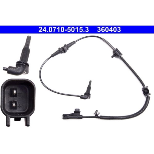 Sensor, Raddrehzahl ATE 24.0710-5015.3 f&uuml;r OPEL SAAB CHEVROLET, Vorderachse