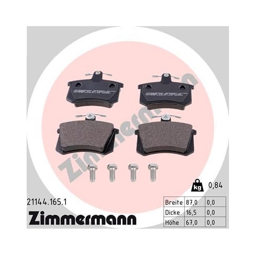 Bremsbelagsatz, Scheibenbremse ZIMMERMANN 21144.165.1 f&uuml;r ALFA ROMEO FIAT VAG