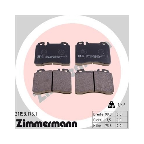 Bremsbelagsatz, Scheibenbremse ZIMMERMANN 21153.175.1 f&uuml;r MERCEDES-BENZ