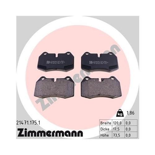 Bremsbelagsatz, Scheibenbremse ZIMMERMANN 21471.175.1 f&uuml;r BMW, Vorderachse