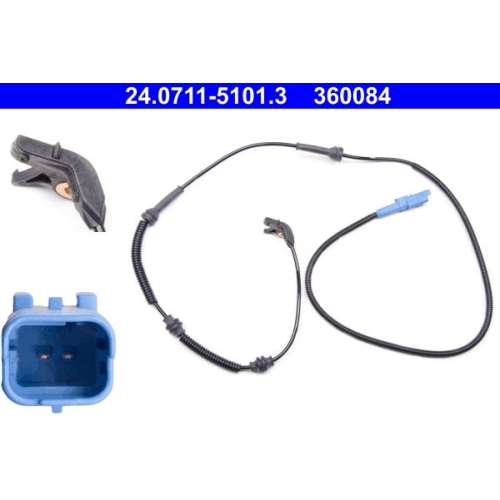 Sensor, Raddrehzahl ATE 24.0711-5101.3 f&uuml;r CITRO&Euml;N PEUGEOT, Vorderachse