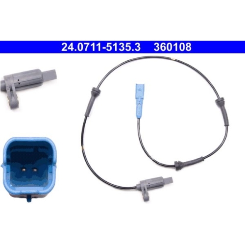 Sensor, Raddrehzahl ATE 24.0711-5135.3 f&uuml;r PEUGEOT, Hinterachse