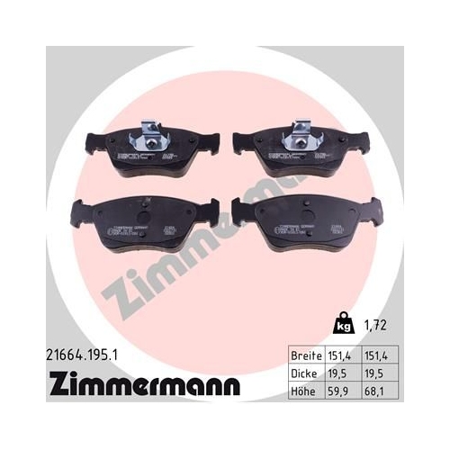 Bremsbelagsatz, Scheibenbremse ZIMMERMANN 21664.195.1 f&uuml;r MERCEDES-BENZ