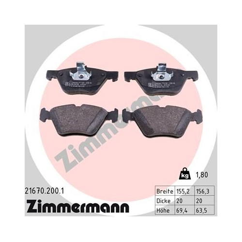 Bremsbelagsatz, Scheibenbremse ZIMMERMANN 21670.200.1 f&uuml;r CHRYSLER MERCEDES-BENZ
