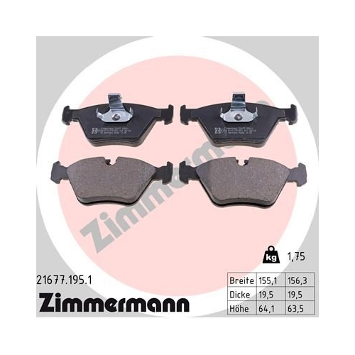 Bremsbelagsatz, Scheibenbremse ZIMMERMANN 21677.195.1 f&uuml;r BMW, Vorderachse