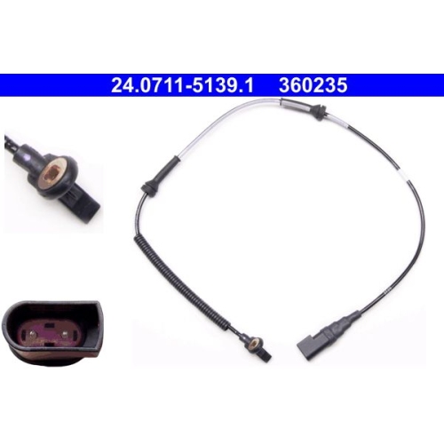 Sensor, Raddrehzahl ATE 24.0711-5139.1 f&uuml;r FORD, Vorderachse