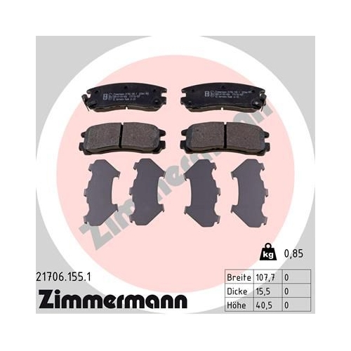 Bremsbelagsatz, Scheibenbremse ZIMMERMANN 21706.155.1 f&uuml;r MITSUBISHI CADILLAC