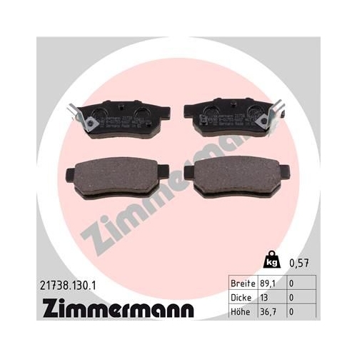 Bremsbelagsatz, Scheibenbremse ZIMMERMANN 21738.130.1 f&uuml;r HONDA, Hinterachse