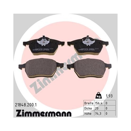 Bremsbelagsatz, Scheibenbremse ZIMMERMANN 21848.200.1 f&uuml;r FORD VAG, Vorderachse