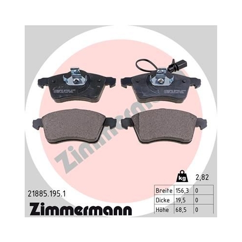 Bremsbelagsatz, Scheibenbremse ZIMMERMANN 21885.195.1 f&uuml;r VAG, Vorderachse