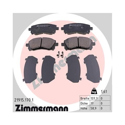 Bremsbelagsatz, Scheibenbremse ZIMMERMANN 21915.170.1 f&uuml;r SUBARU, Vorderachse