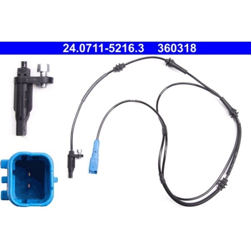 Sensor, Raddrehzahl ATE 24.0711-5216.3 f&uuml;r CITRO&Euml;N PEUGEOT, Hinterachse
