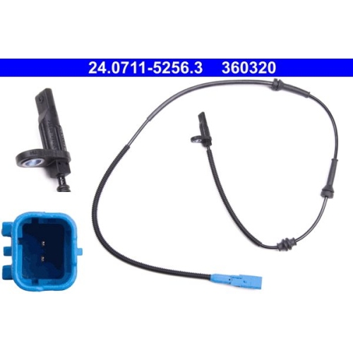 Sensor, Raddrehzahl ATE 24.0711-5256.3 f&uuml;r CITRO&Euml;N PEUGEOT, Vorderachse