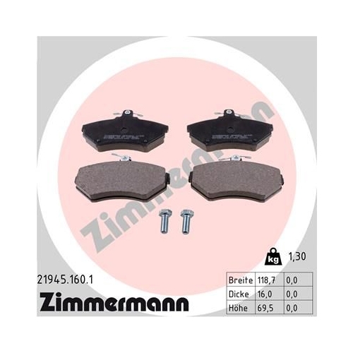Bremsbelagsatz, Scheibenbremse ZIMMERMANN 21945.160.1 f&uuml;r VAG, Vorderachse