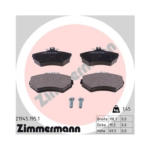 Bremsbelagsatz, Scheibenbremse ZIMMERMANN 21945.195.1 f&uuml;r VAG, Vorderachse