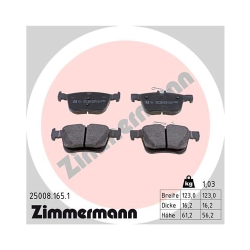 Bremsbelagsatz, Scheibenbremse ZIMMERMANN 25008.165.1 f&uuml;r VAG VW (SVW)