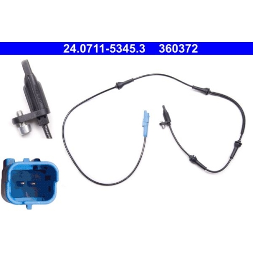 Sensor, Raddrehzahl ATE 24.0711-5345.3 f&uuml;r CITRO&Euml;N PEUGEOT, Vorderachse