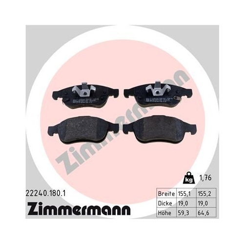 Bremsbelagsatz, Scheibenbremse ZIMMERMANN 22240.180.1 f&uuml;r FIAT JEEP, Vorderachse