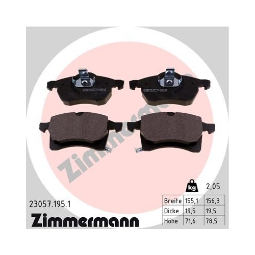 Bremsbelagsatz, Scheibenbremse ZIMMERMANN 23057.195.1 f&uuml;r OPEL, Vorderachse