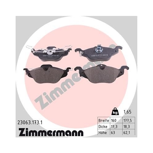 Bremsbelagsatz, Scheibenbremse ZIMMERMANN 23063.173.1 f&uuml;r OPEL, Vorderachse